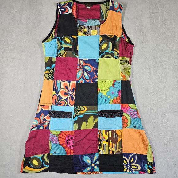 Rising International Patchwork Dress Size XXL Sun Dress Boho Hippie Artsy Cotton - Picture 1 of 14